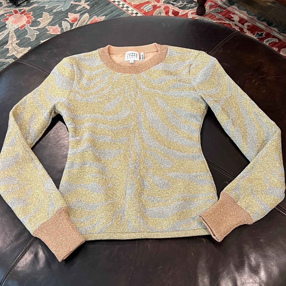 Herve Leger Metallic Zebra-Jacquard Sweater Size Small